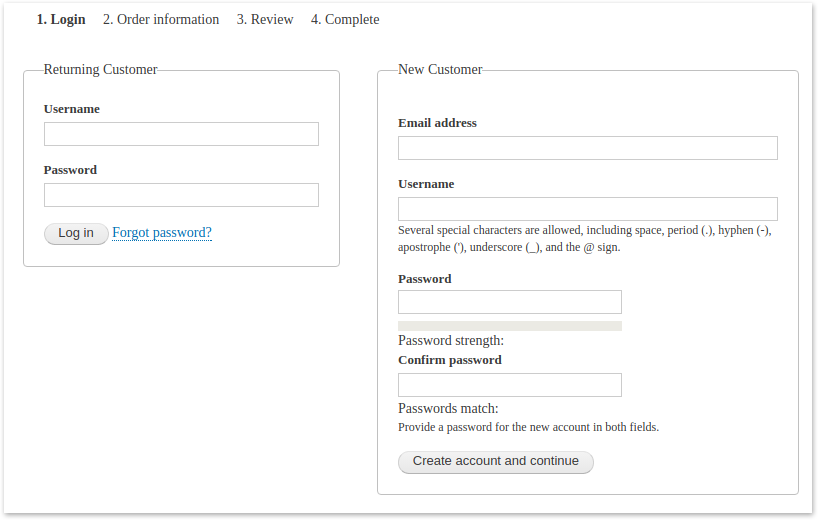 Checkout registration and progress bar