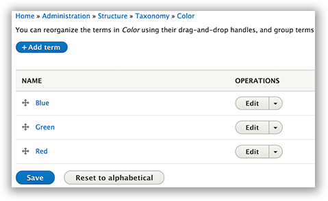 Drupal 8 taxonomy list.