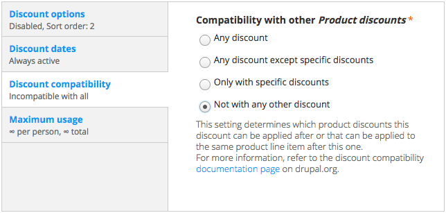 Discount compatibility settings