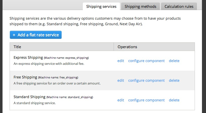 Shipping services listing in Drupal Commerce Kickstart 2