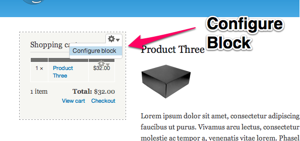 Configure
        Shopping Cart Block