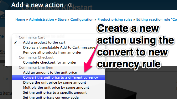Create a new
        action using the convert to new currency rule.