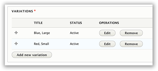 Drupal 8 product variations list.